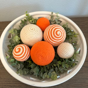 Orange and Cream | Rustic, Farmhouse | Rope Yarn Ornament Bowl Fillers | Set of 6