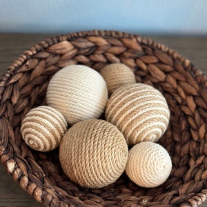 Jute and Cream Rustic, Farmhouse Rope Yarn Ornament Bowl Fillers Set of 6 image 3