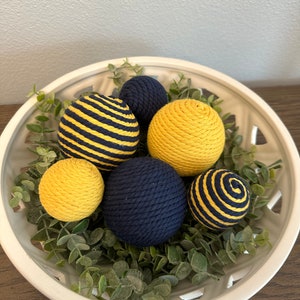 Yellow and Blue| Rustic, Farmhouse | Rope Yarn Ornament Bowl Fillers | Set of 6
