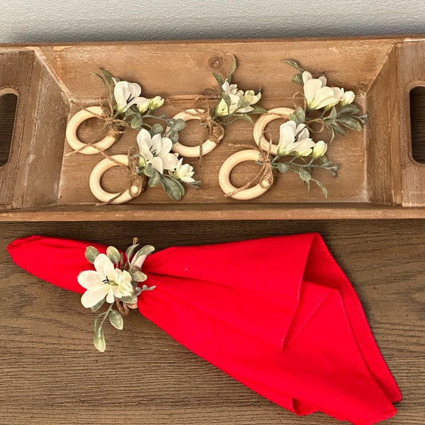 White Flower Rustic, Farmhouse Napkin Ring | Weddings, Engagement Parties, Bridal Showers, Housewarming