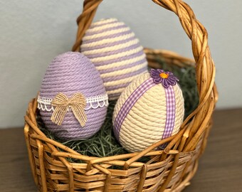 Purple and Cream Spring Easter Egg | Bowl Fillers Yarn | Set of 3 | Plain or Decorated Available