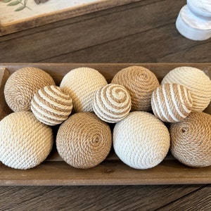 Jute and Cream | Rustic, Farmhouse | Rope Yarn Ornament Bowl Fillers | Set of 8 Large and 3 Small balls