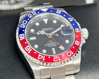 Montre Seiko Mod Automatique GMT 'Pepsi' Avec Mouvement NH34 - Occasion