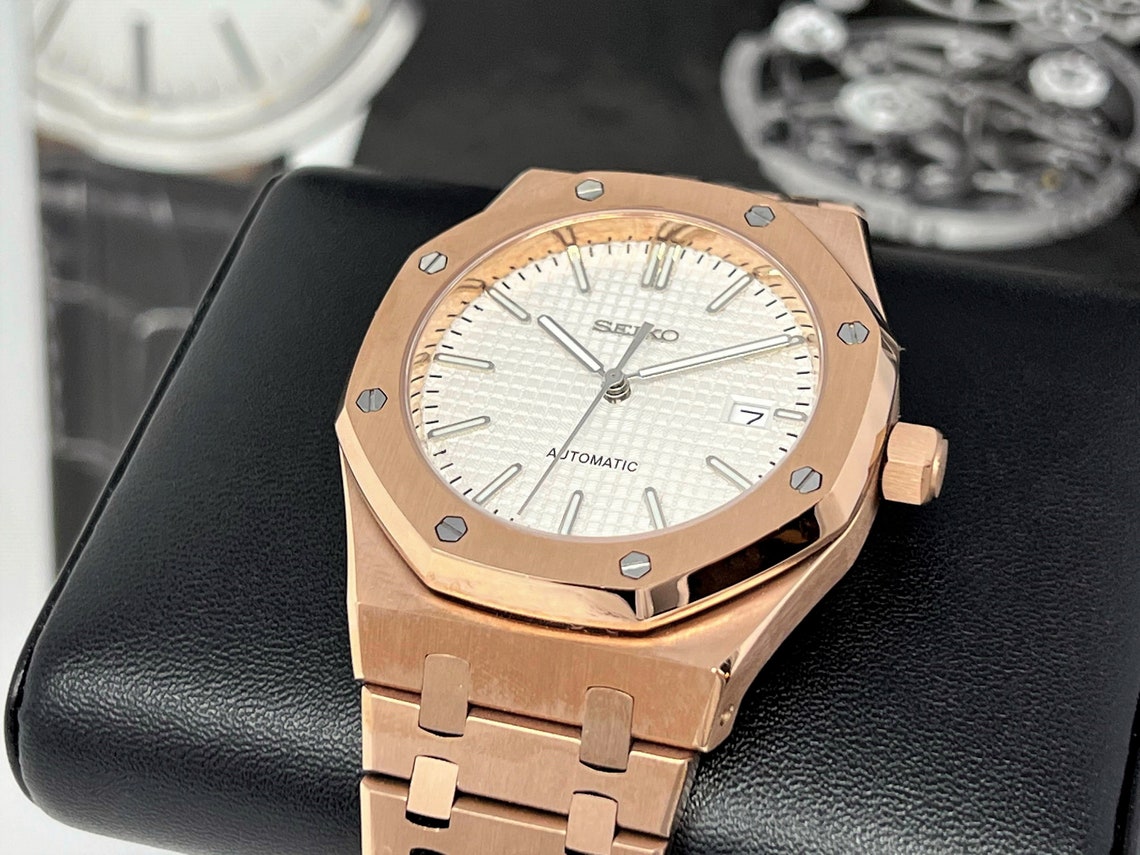 Seikoak Rose Gold Luxury Dress Watch White Dial Seiko Mod Etsy Singapore