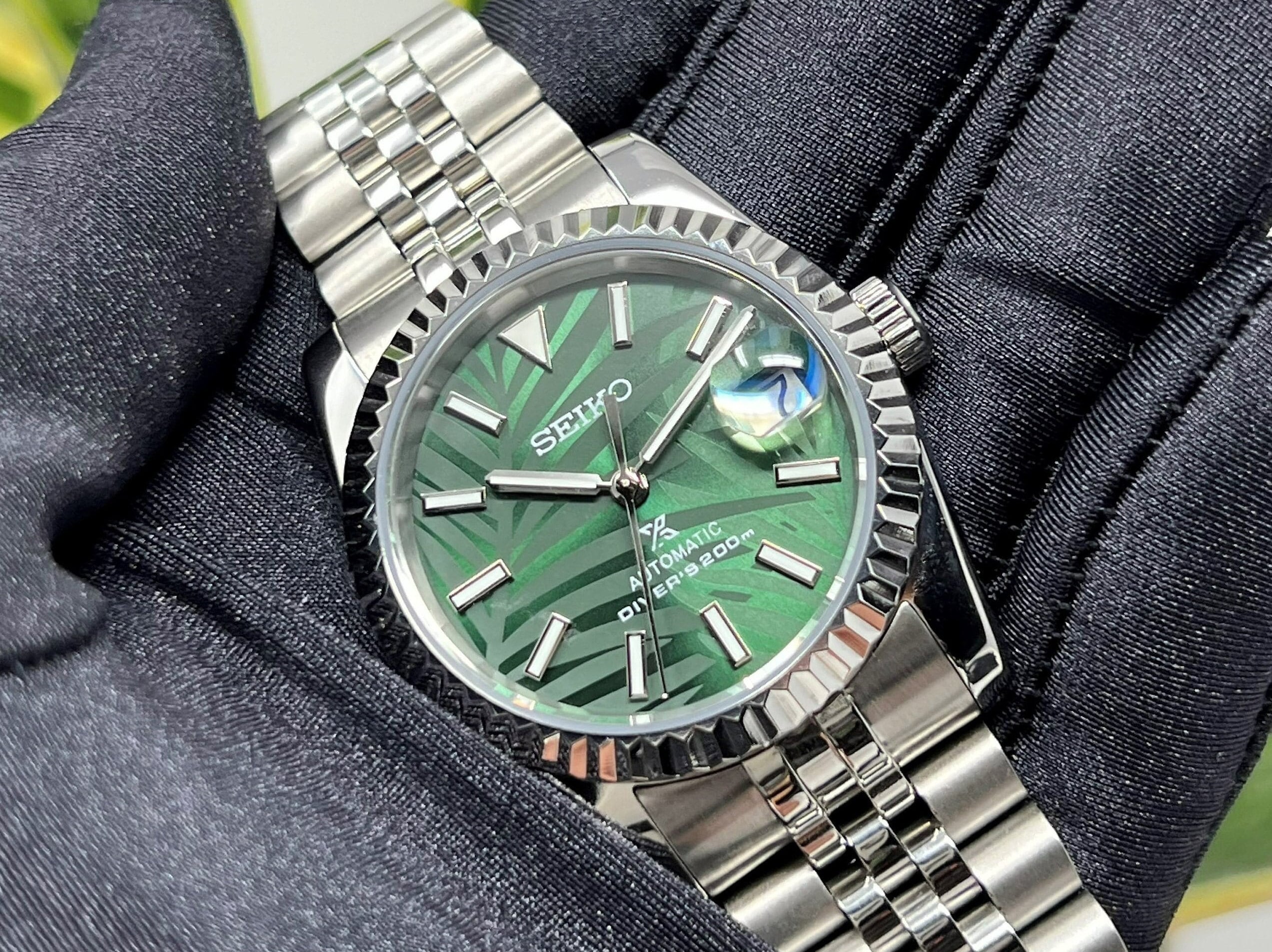 Seiko Palm Green Datejust 36 / 39mm Fluted Bezel Stainless - Etsy