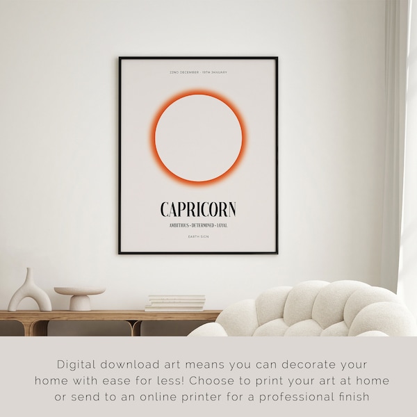 Capricorn Wall Art Print Download • December January Birthday Gift Zodiac Horoscope Star Sign Traits Trendy Poster Retro Printable Aesthetic