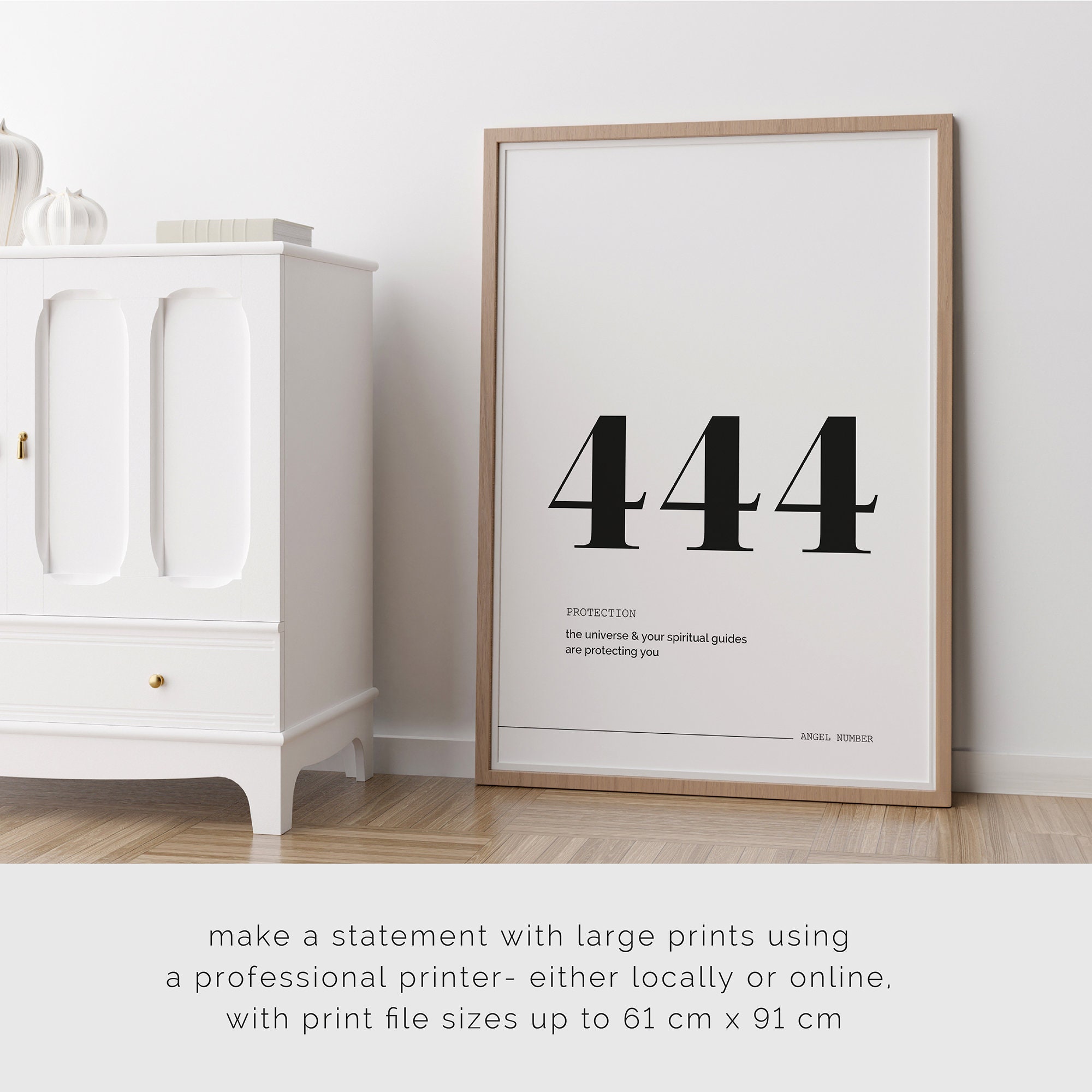 444 Angel Number Print: Minimalist Spiritual Wall Art (digital