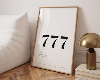 777 Wall Art Print • Lucky Angel Number Guide, Angel No. 777 Meaning Manifestation Energy Spiritual Poster, Printable Digital Download
