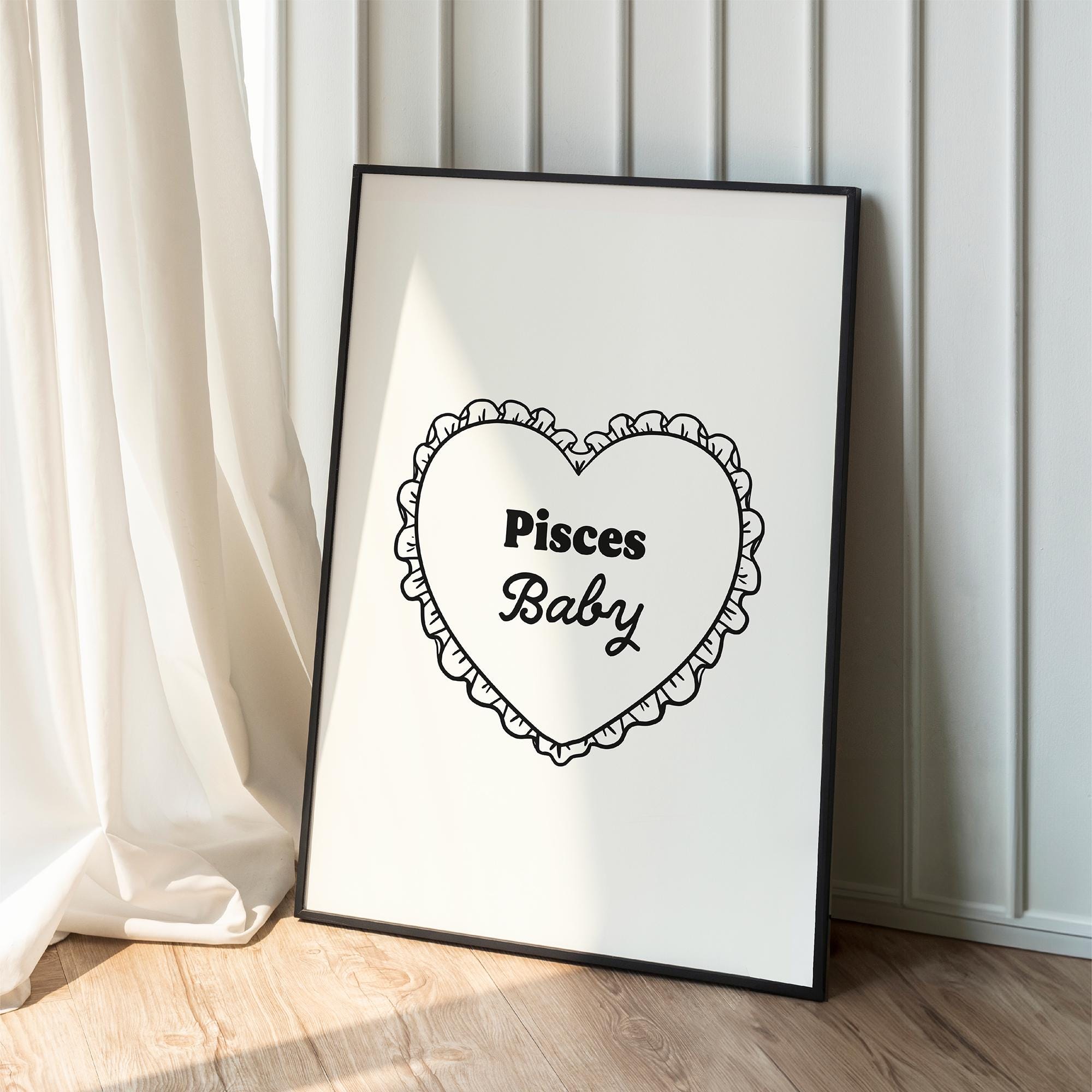 Pisces Poster • February March Birthday Gift, Zodiac Horoscope Star Sign Retro Aesthetic Heart Cake Birthday Print Download Print Wall Art