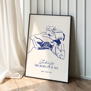August Print: To live for the hope of it all Lyrics, Woman Reading Drawing Coastal