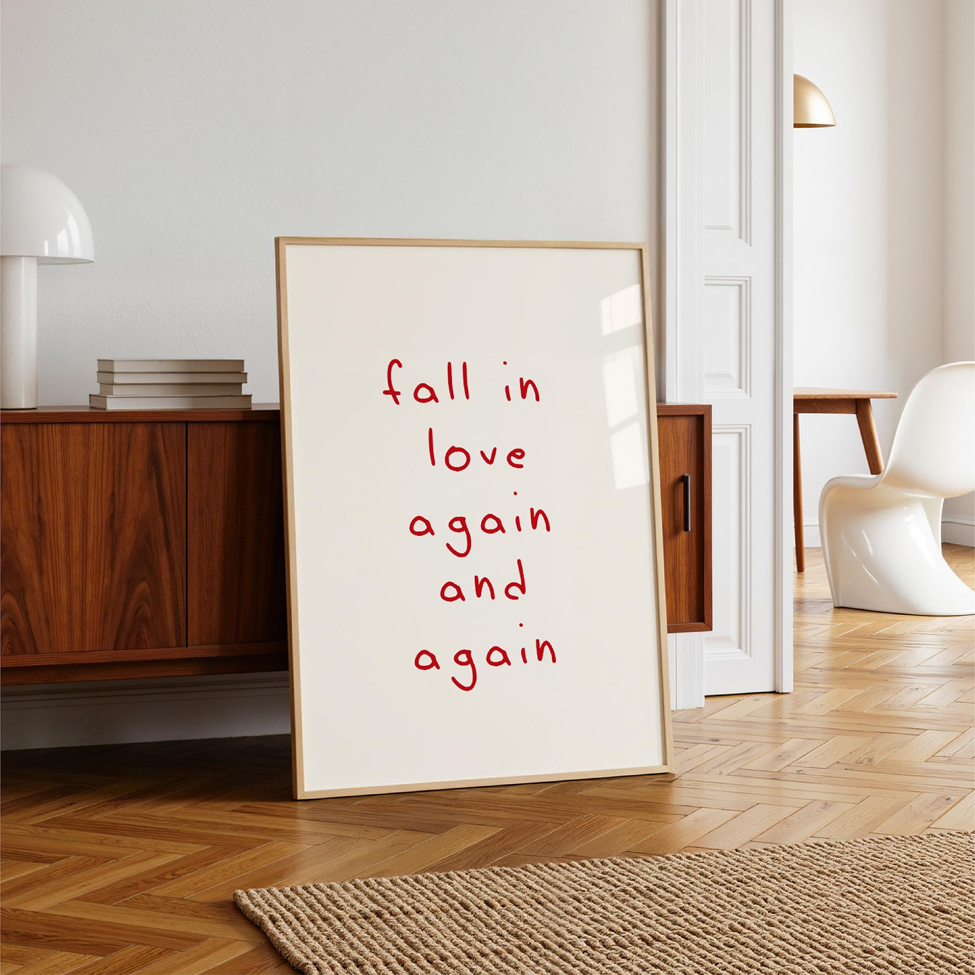 Fall in Love Again and Again Wall Art: Romantic Lyric Poster