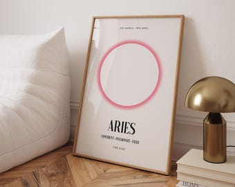Aries Poster • March April Birthday Wall Art Gift, Zodiac Print Astrology Star Sign Traits Retro Printable Horoscope Aesthetic Download