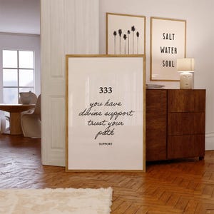 Affiche 333 • Impression d'art mural chiffre ange, 333 signifiant support univers alignement manifestation numérologie esthétique téléchargement numérique minimal
