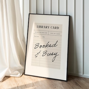 Booked and Busy Print • Bibliothek Karte Poster, Gast Check Nachricht, Ästhetisches BookTok Vintage Neutral Girly, Buchclub, Bücherwurm Download