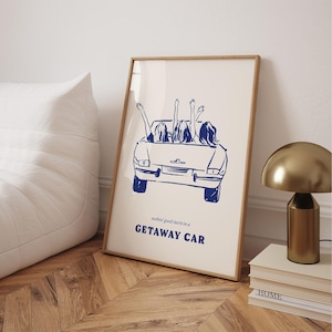 Getaway Car Lyrics Print: Retro Blue Car Illustration (Digital Download)