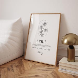 April Geburtsblume Druck • Geburtsblume Bedeutung Poster Daisy Minimal ästhetisch Floral Linie Zeichnung April Geburtstag Geschenk Download Widder Stier
