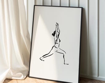 Warrior Pose Yoga Poster, Minimal Pilates Movement Gym & Studio Wall Art