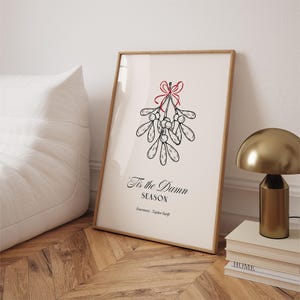 Tis the Damn Season Print • Christmas Lyrics Poster, Vintage Retro Festive Wall Art, Digital Download, Mistletoe Aesthetic Red Bow