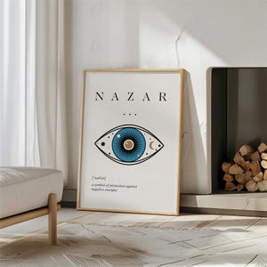 Evil Eye Print • Nazar Wall Art, Protection Minimalist Spiritual Manifestation Energy Celestial Blue Poster Printable Digital Download