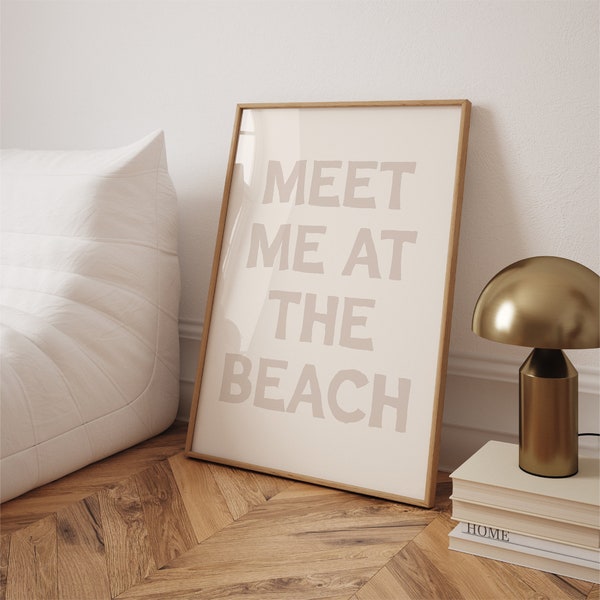 Ontmoet me op het strand print • Trendy kustmuur kunst neutrale typografie poster, strandhuis decor, oceaan esthetische print digitale download
