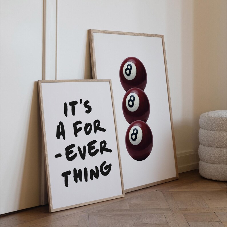 8 Ball Poster: Retro Billiards Print, Maroon Games Room Decor 888 Angel ...