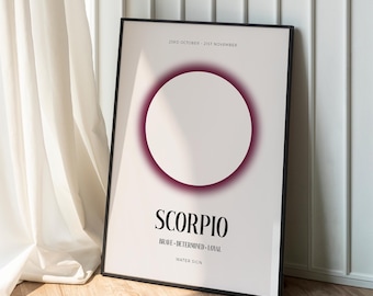 Scorpio Poster • October November Birthday Gift, Star Sign Wall Art Print,  Zodiac Astrology Poster Meaning Traits Retro Aesthetic Download