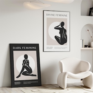Dark & Divine Feminine Druck Wand Kunst • Matisse Stil spirituelle abstrakte weibliche Göttin Figur, Neutral Schlafzimmer druckbare Download schwarz