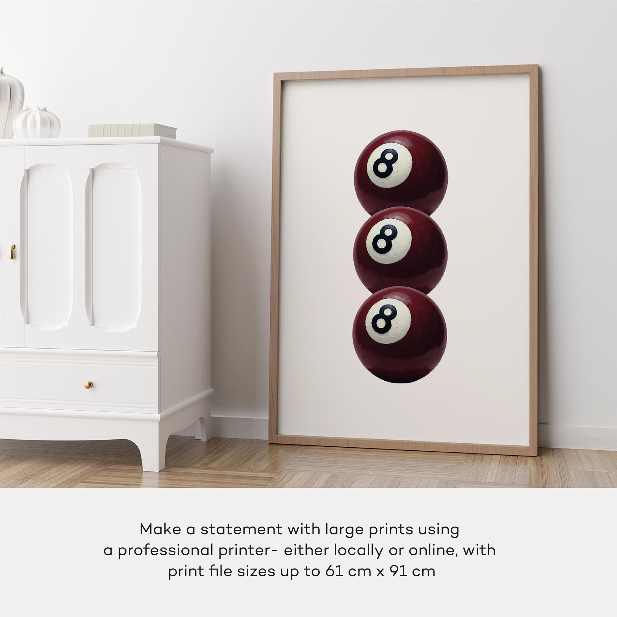 8 Ball Poster: Retro Billiards Print, Maroon Games Room Decor 888 Angel ...