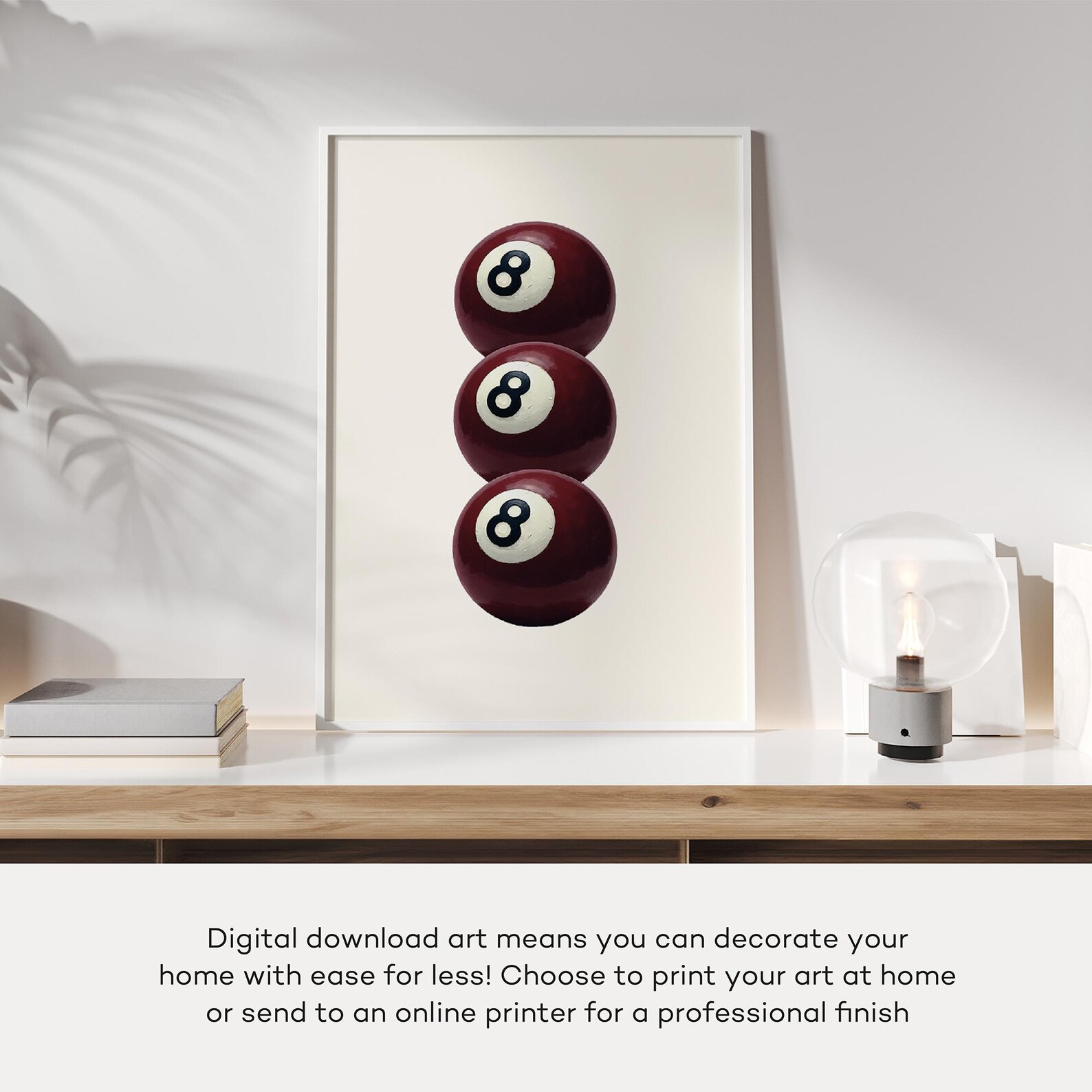 8 Ball Poster: Retro Billiards Print, Maroon Games Room Decor 888 Angel ...