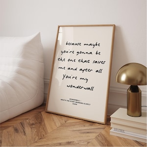 Plakat z tekstem piosenki Wonderwall: Morning Glory, cytat z piosenki britpopowej z lat 90., grafika ścienna w stylu retro