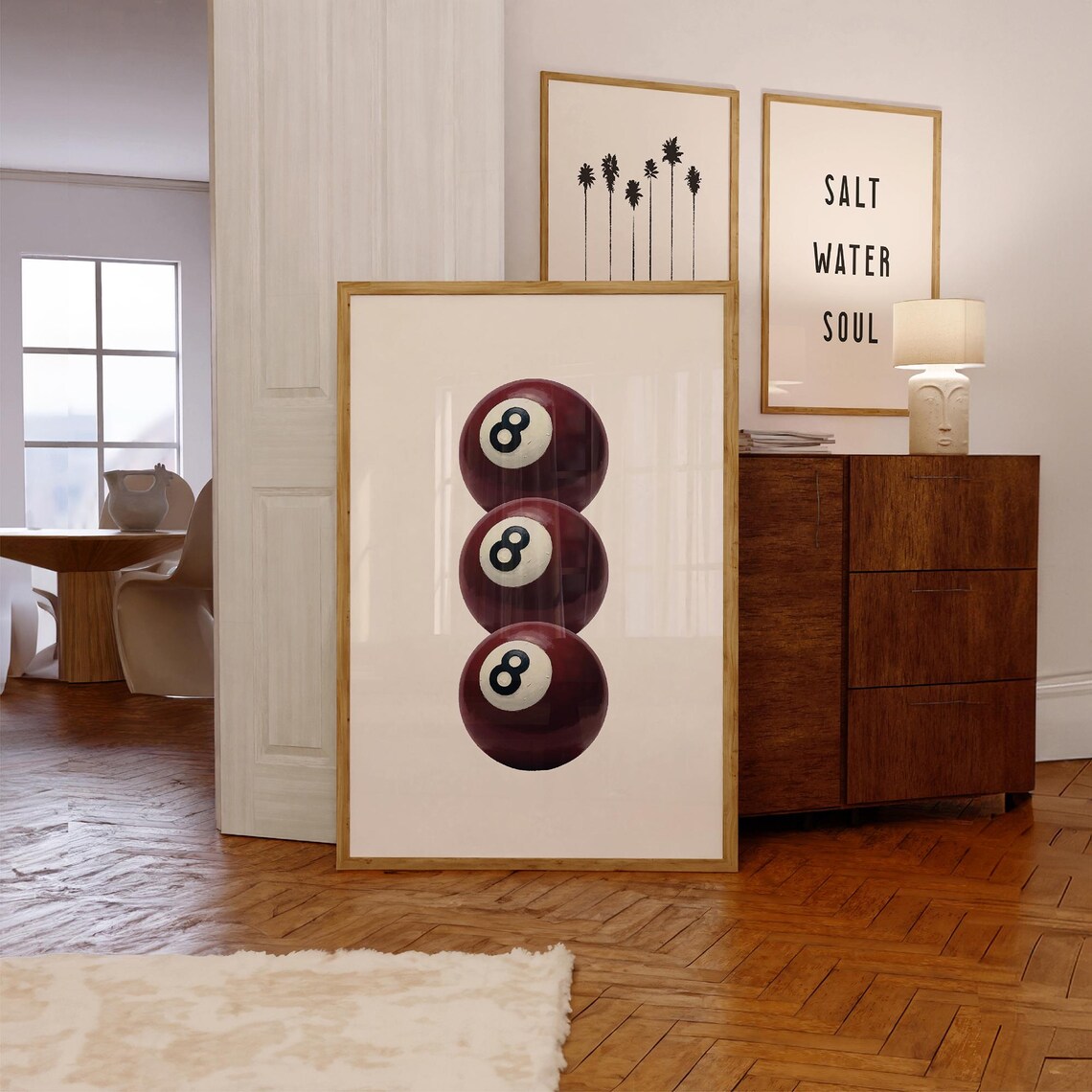 8 Ball Poster: Retro Billiards Print, Maroon Games Room Decor 888 Angel ...
