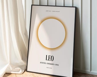 Leo Poster • July August Birthday Gift, Zodiac Astrology Horoscope Star Sign Retro Printable Aesthetic Digital Download Print Wall Art