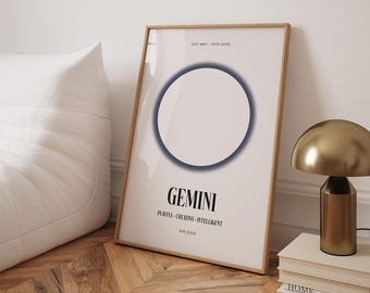 Gemini Poster • May June Birthday Gift, Star Sign Zodiac Astrology Horoscope Traits Poster Retro Printable Aesthetic Print Wall Art Download