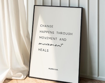 Pilates Quote Print: Empowering Gym & Studio Wall Art, Movement Heals