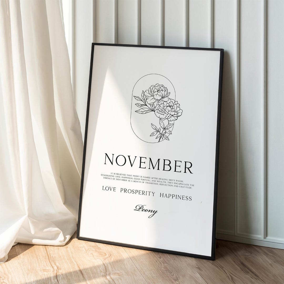 November Birth Flower Print • Birth Flower Meaning Poster, Peony ...