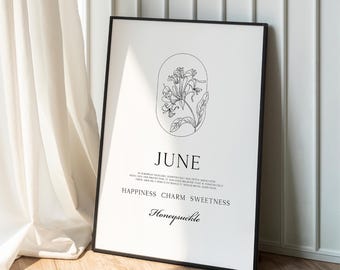Honeysuckle June Birth Flower Print: Minimalist Botanical Line Art