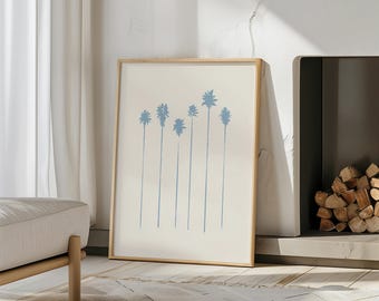 Palm Trees Print: Neutral Coastal Wall Art Blue (Digital Download)