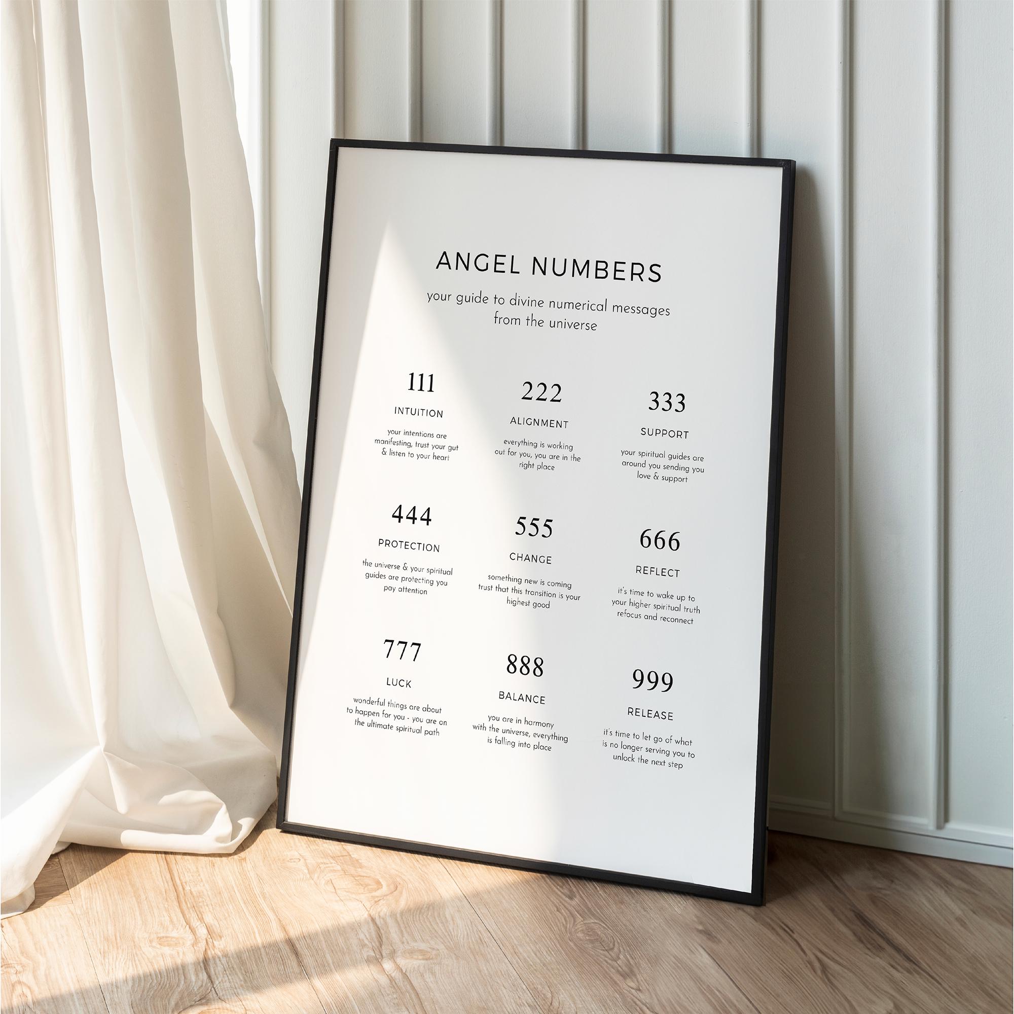 Aページ Angel Number Guide Print: Minimalist Spiritual Wall Art 111 222