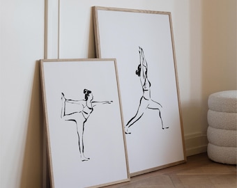 Pilates Poses Poster, Minimal Yoga Movement Gym & Studio Wall Art, Set of 2
