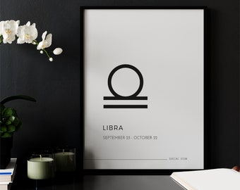 Libra Star Sign Wall Art Print | Printable Digital Download | September October Birthday Gift | Zodiac Astrology Minimal Horoscope Poster