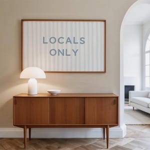 Locals Only poster, Blue Beach Stripe Coastal Wall Art Print, Landscape Horizontal
