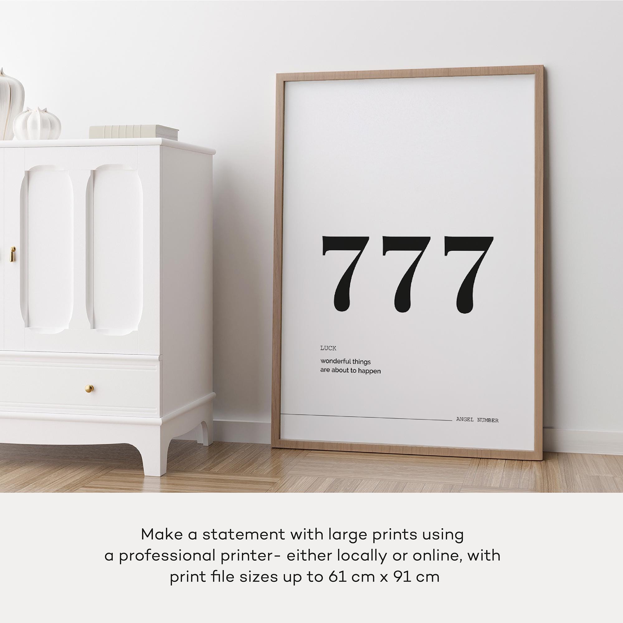 777 Wall Art Print • Lucky Angel Number Guide, Angel No. 777