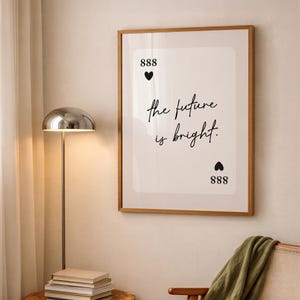 El futuro es brillante, póster con el número angelical 888, arte mural minimalista con cartas de juego.