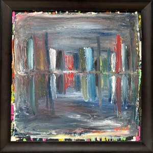 Original Artwork City Mixed Media Painting on Panel &quot;Urban Vision&quot; by Matt Makela