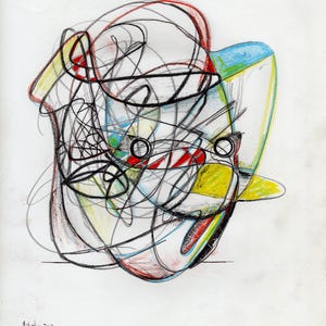 Original Abstract Portrait Drawing &quot;Spike&quot; by Matt Makela pencils on paper 11.5 x 9 inches