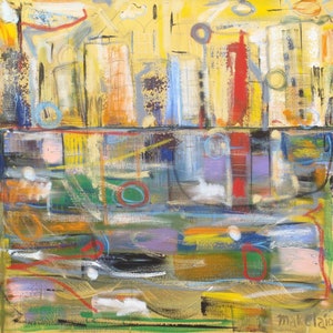 Original Artwork Abstract City Painting &quot;Mecca&quot; by Matt Makela Mixed Media on Canvas