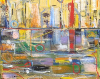Original Artwork Abstract City Painting "Mecca" by Matt Makela Mixed Media on Canvas