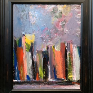 Original Artwork Abstract City Painting &quot;Westerly&quot; by Matt Makela Acrylic on Canvas Wood Frame