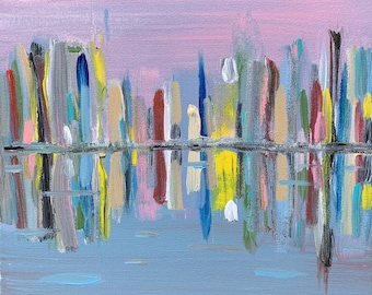 Original Artwork Acrylic City Painting "Winter City" by Matt Makela