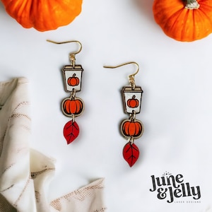 Pumpkin Spice Latte Fall Halloween Earrings Laser Glowforge SVG File